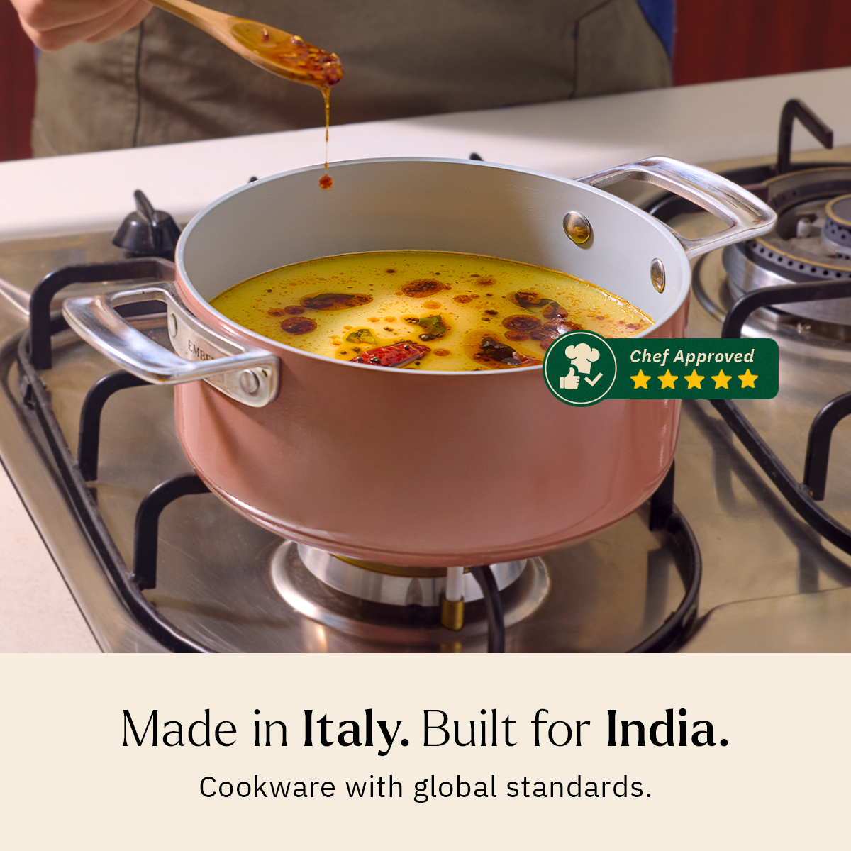 Ember Cookware Arcilla Ceramic Dutch Oven | 2.6 Litre Non Stick Non Toxic Pot with Glass Lid | Isi Certified | Ceramic Cookware | Biryani Pot | Terracotta