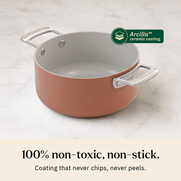 Ember Cookware Arcilla Ceramic Dutch Oven | 2.6 Litre Non Stick Non Toxic Pot with Glass Lid | Isi Certified | Ceramic Cookware | Biryani Pot | Terracotta dimensions