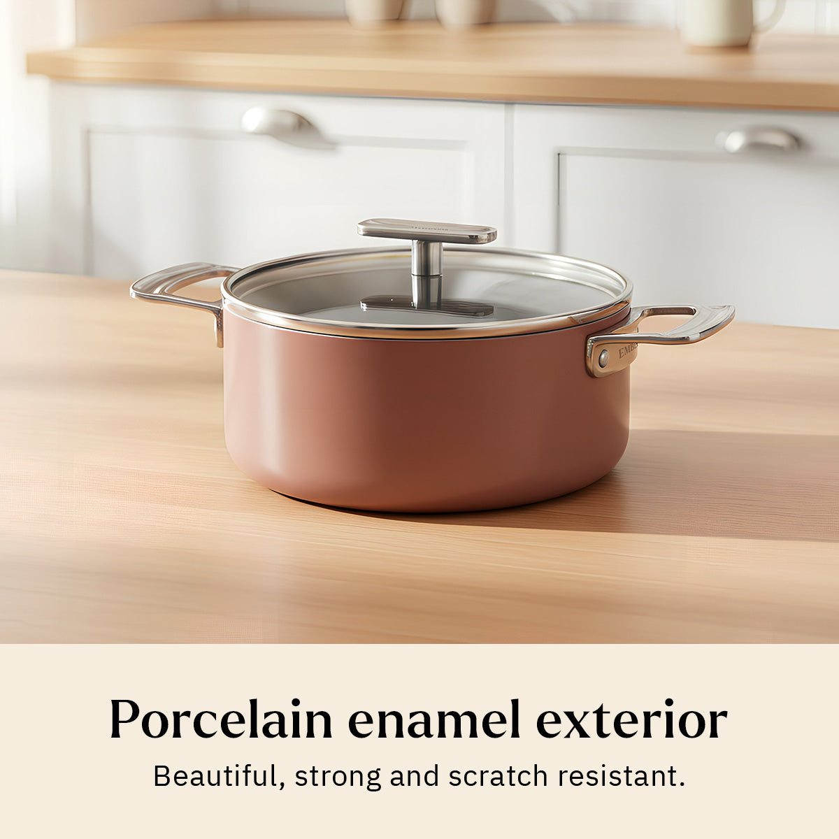 Ember Cookware Arcilla Ceramic Dutch Oven 20cm | 2.6 Litre Non Stick Non Toxic Pot with Glass Lid | ISI Certified | Ceramic Cookware | Biryani Pot | Steel Handle | 5-Year Warranty | Terracotta