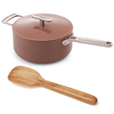 Ember Cookware Arcilla Ceramic Saucepan | Non Stick Pan with Metallic Lid | Isi Certified | Ceramic Cookware | Tea Pan| Milk Pan | Terracotta