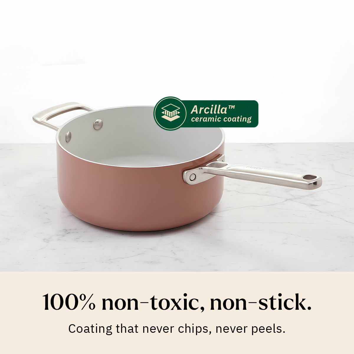 Ember Cookware Arcilla Ceramic Saucepan 20cm | Non Stick Pan with Metallic Lid | ISI Certified | Ceramic Cookware | Tea Pan| Milk Pan | 5-Year Warranty | PFAS & PTFE Free| Induction Safe| Terracotta