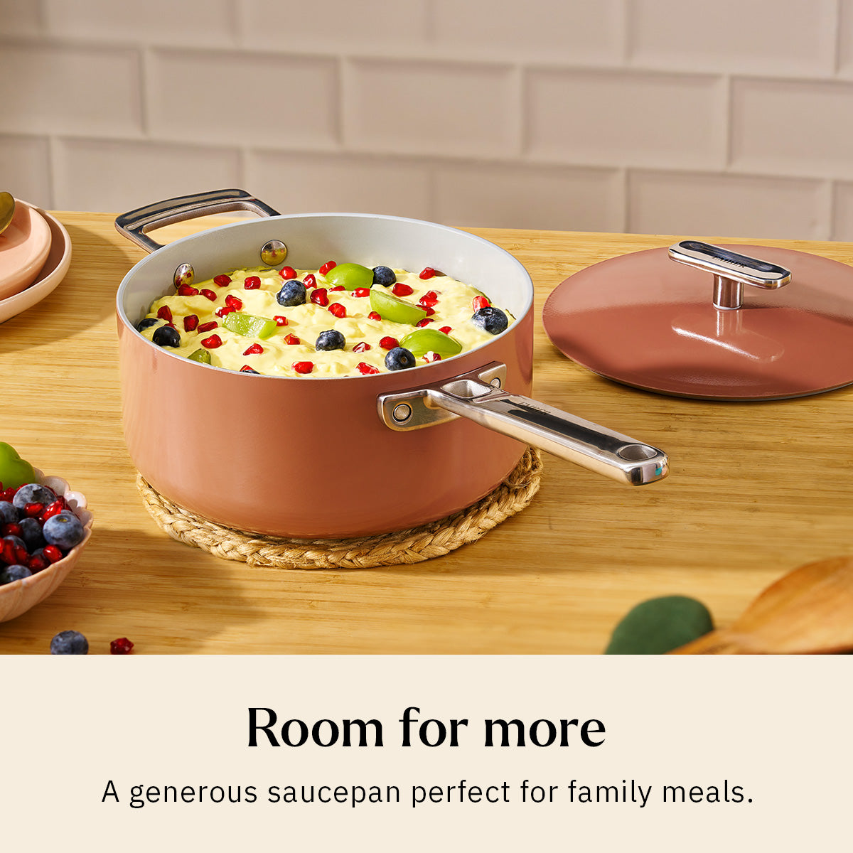 Ember Cookware Arcilla Ceramic Saucepan | Non Stick Pan with Metallic Lid | Isi Certified | Ceramic Cookware | Tea Pan| Milk Pan | Terracotta