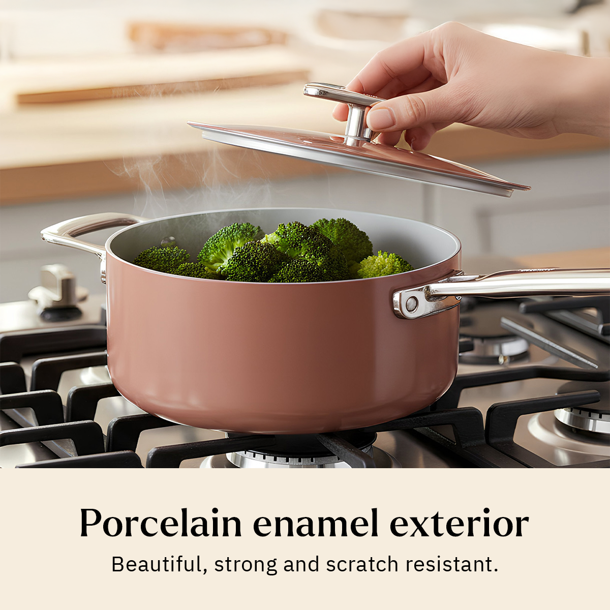 Ember Cookware Arcilla Ceramic Saucepan 20cm | Non Stick Pan with Metallic Lid | ISI Certified | Ceramic Cookware | Tea Pan| Milk Pan | 5-Year Warranty | PFAS & PTFE Free| Induction Safe| Terracotta