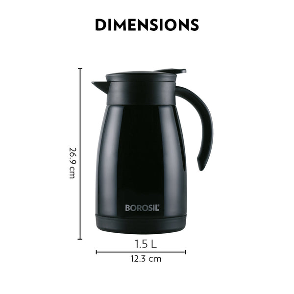 Borosil Teapot Black 1.5 Litre dimensions