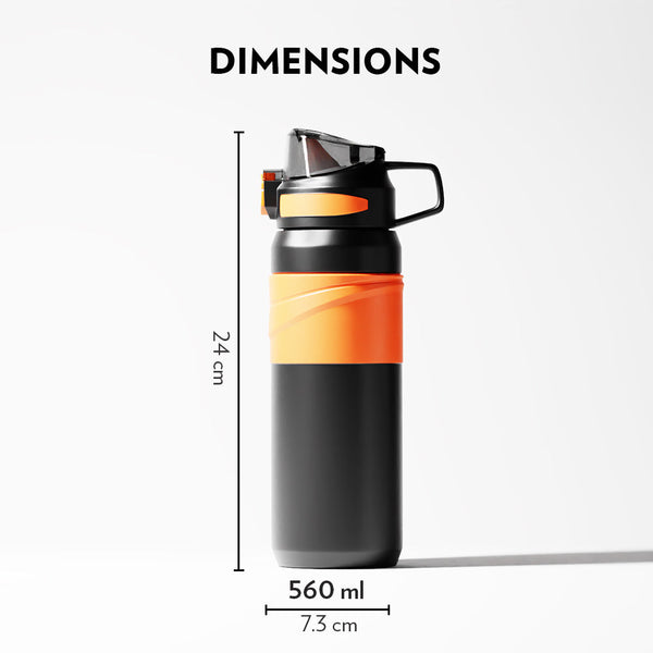 Borosil Adventure Sport Bottle Black 560ml dimensions