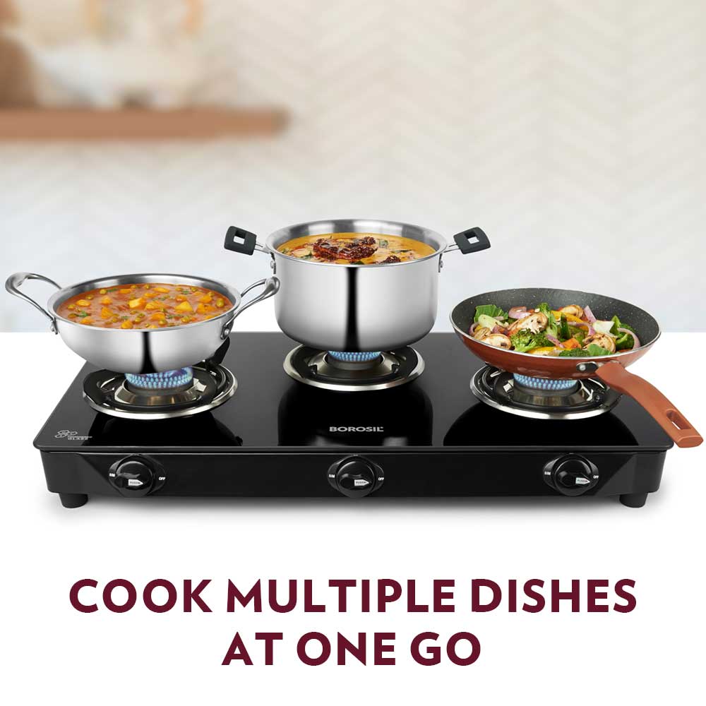 BOROSIL MAGNUM 3 BURNER COOKTOP 8MM TOUGHENED GLASSTOP
