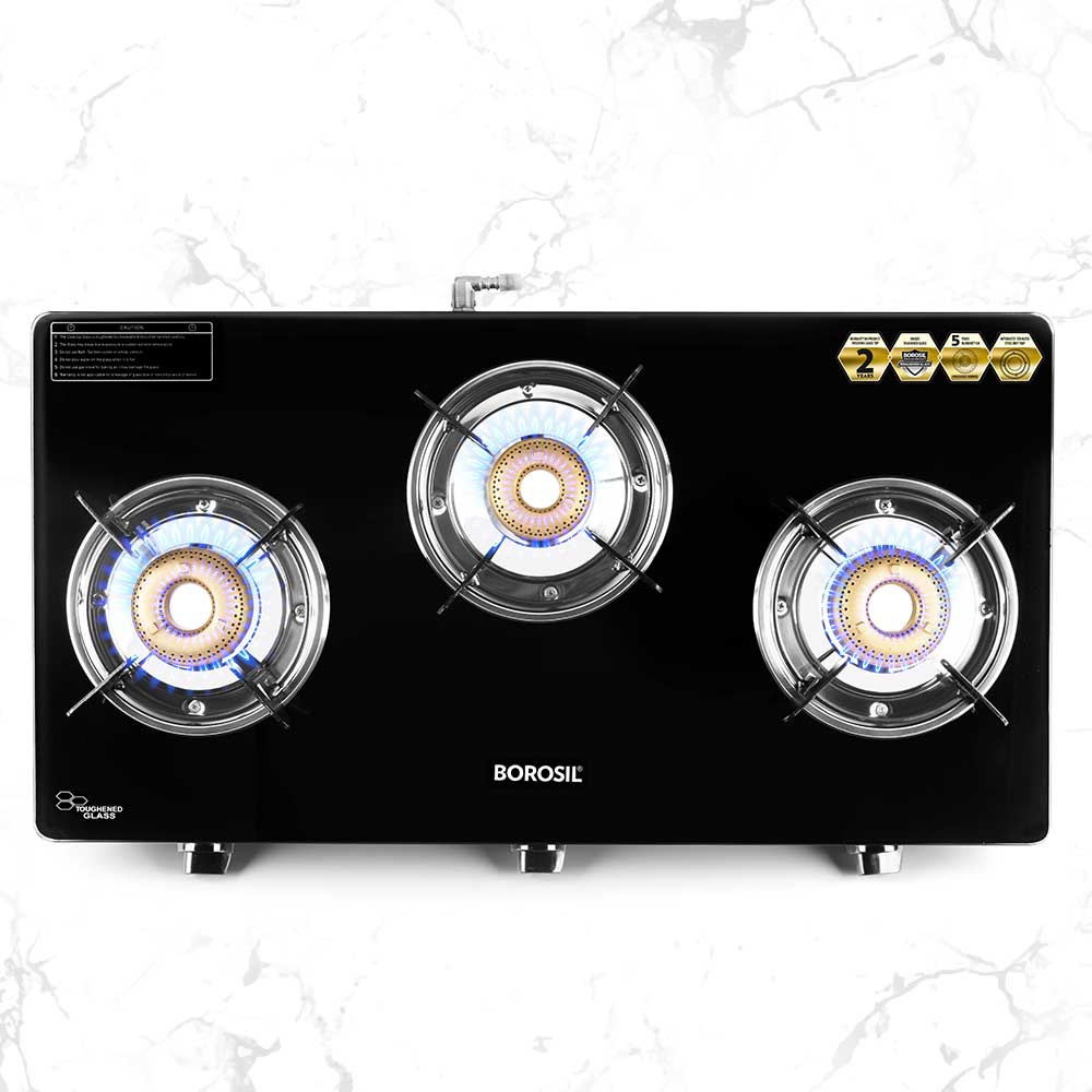 BOROSIL MAGNUM 3 BURNER COOKTOP 8MM TOUGHENED GLASSTOP