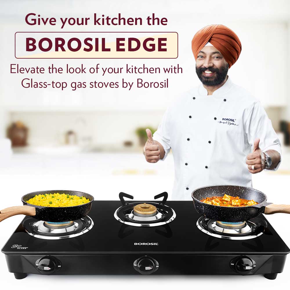BOROSIL MAGNUM 3 BURNER COOKTOP 8MM TOUGHENED GLASSTOP