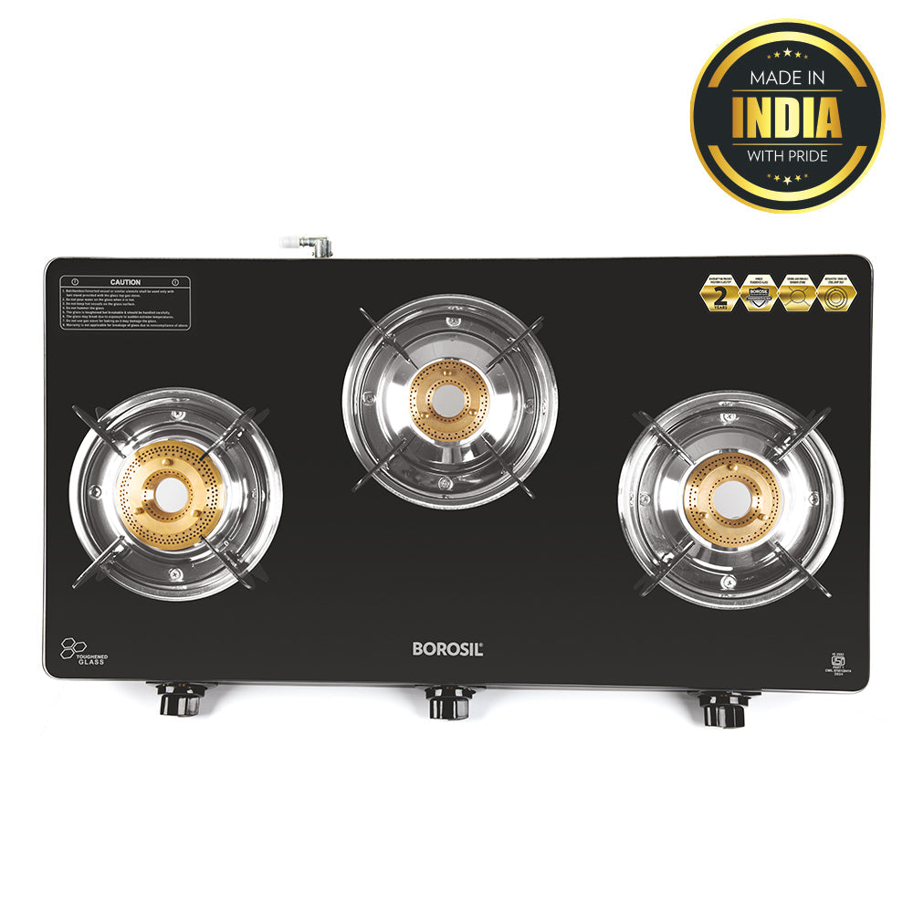 BOROSIL MAGNUM PRO 3 BURNER COOKTOP 8MM TOUGHENED GLASSTOP