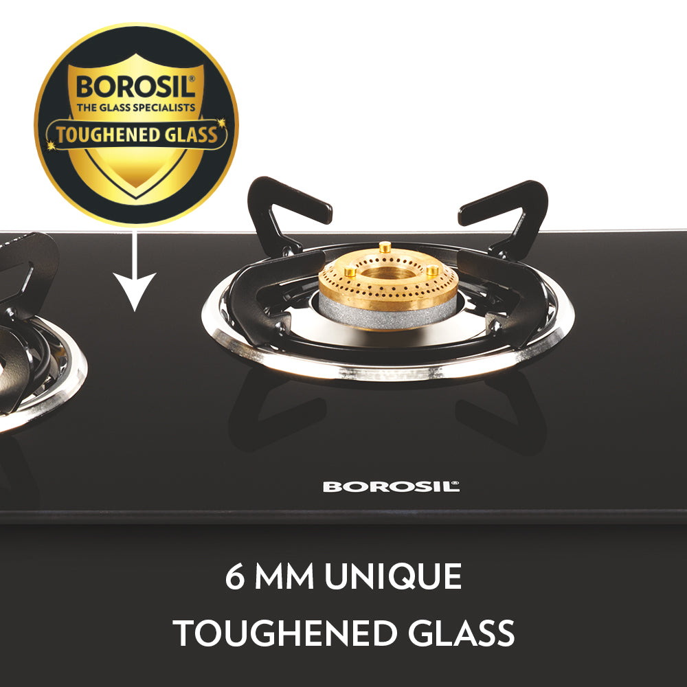 BOROSIL MAGNUM PRO 3 BURNER COOKTOP 8MM TOUGHENED GLASSTOP