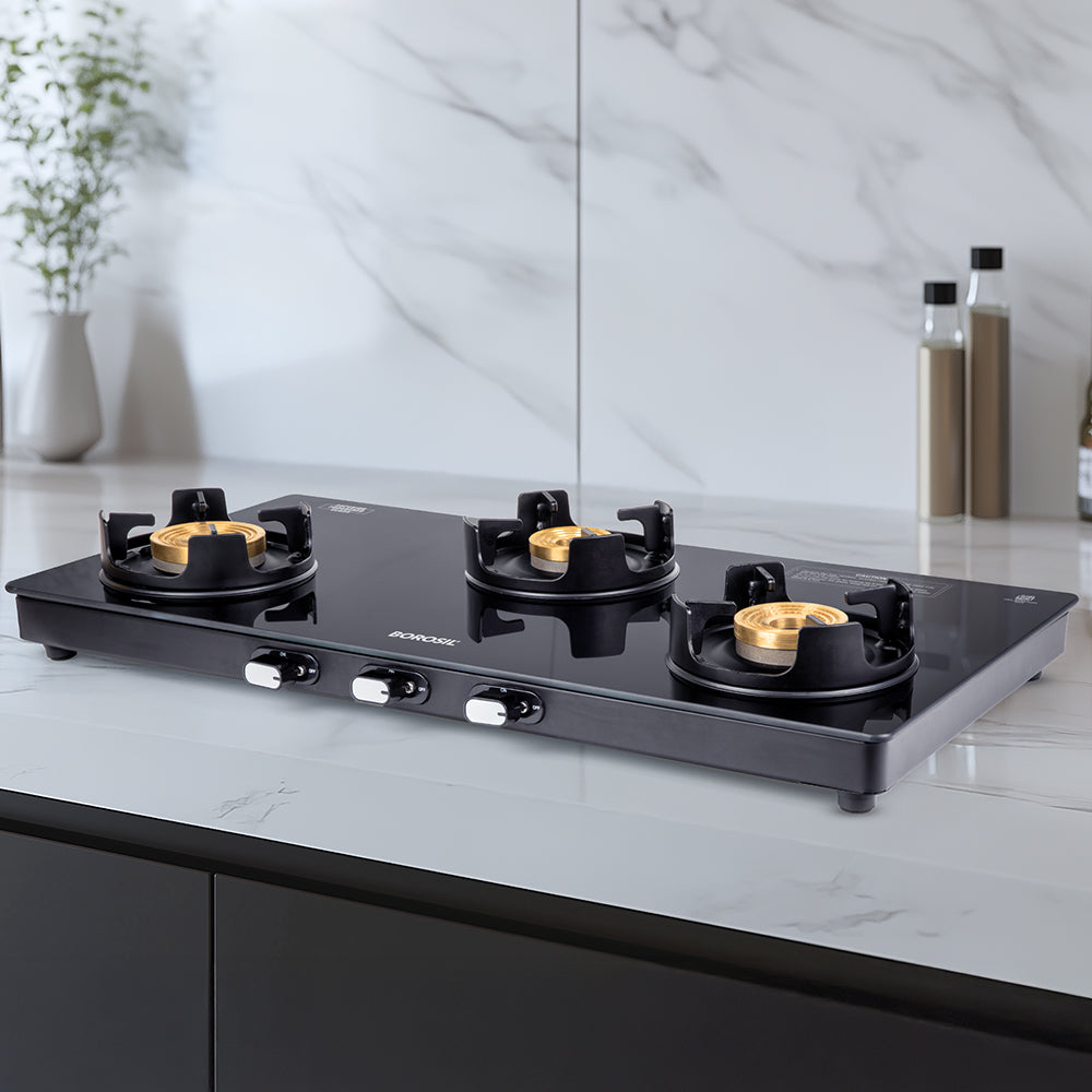 BOROSIL FLAME STAR 3 BURNER COOKTOP  8MM TOUGHENED GLASSTOP