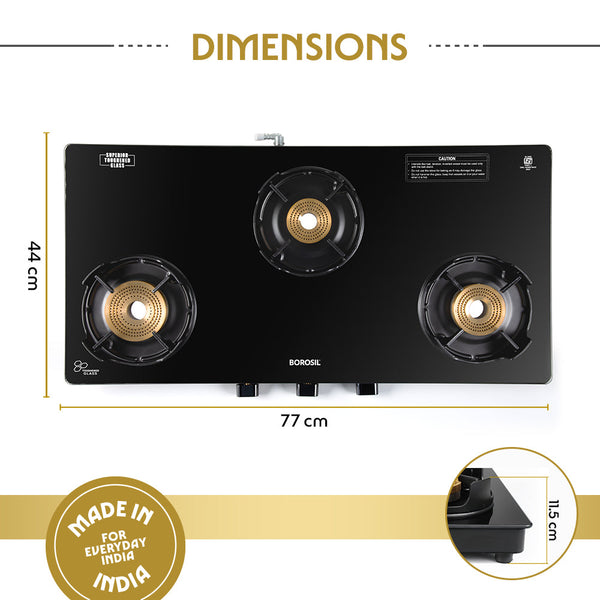 Borosil Flame Star 3 Burner Cooktop Toughened Glasstop dimensions