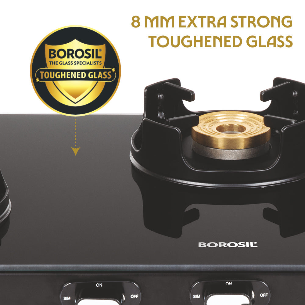 BOROSIL FLAME STAR 3 BURNER COOKTOP  8MM TOUGHENED GLASSTOP