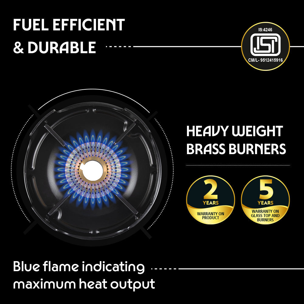 BOROSIL FLAME STAR 3 BURNER COOKTOP  8MM TOUGHENED GLASSTOP
