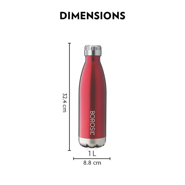 Borosil Bolt Sport Bottle Red 1000ml dimensions