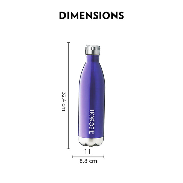 Borosil Bolt Sport Bottle Blue 1000ml dimensions