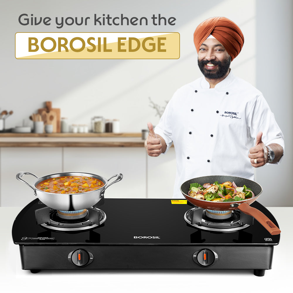 BOROSIL PRIMA 2 BURNER COOKTOP  8MM TOUGHENED GLASSTOP