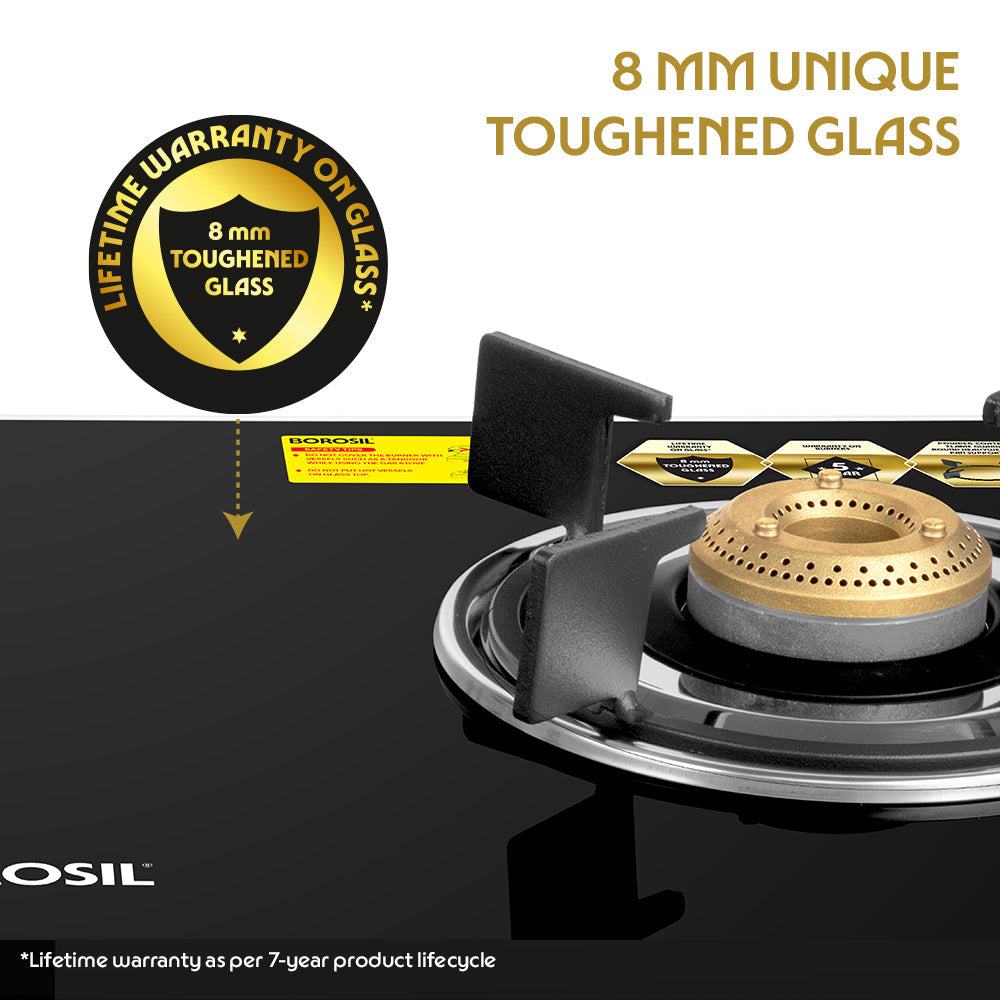 BOROSIL PRIMA 2 BURNER COOKTOP  8MM TOUGHENED GLASSTOP