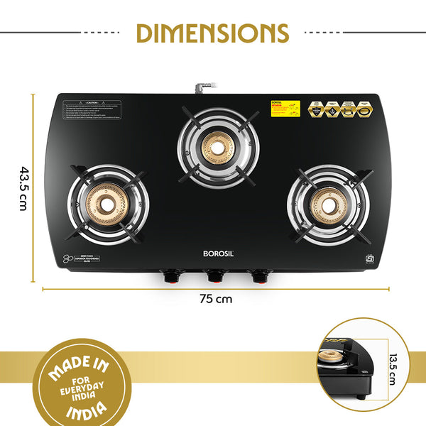 Borosil Prima 3 Burner Cooktop Toughened Glasstop dimensions