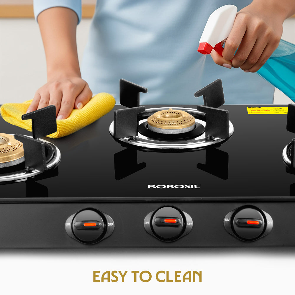 BOROSIL PRIMA 3 BURNER COOKTOP 8MM TOUGHENED GLASSTOP