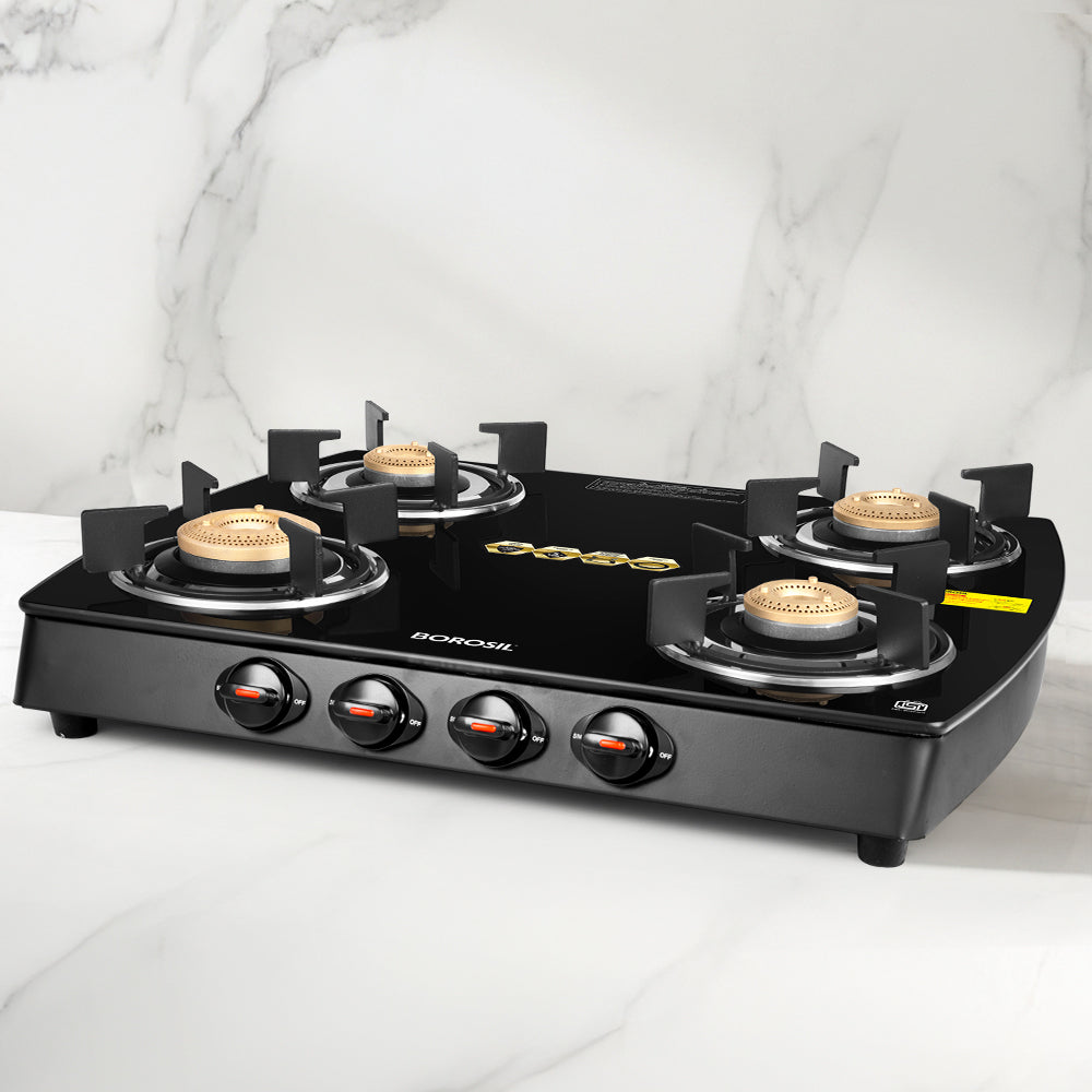 BOROSIL PRIMA 4 BURNER COOKTOP  8MM TOUGHENED GLASSTOP