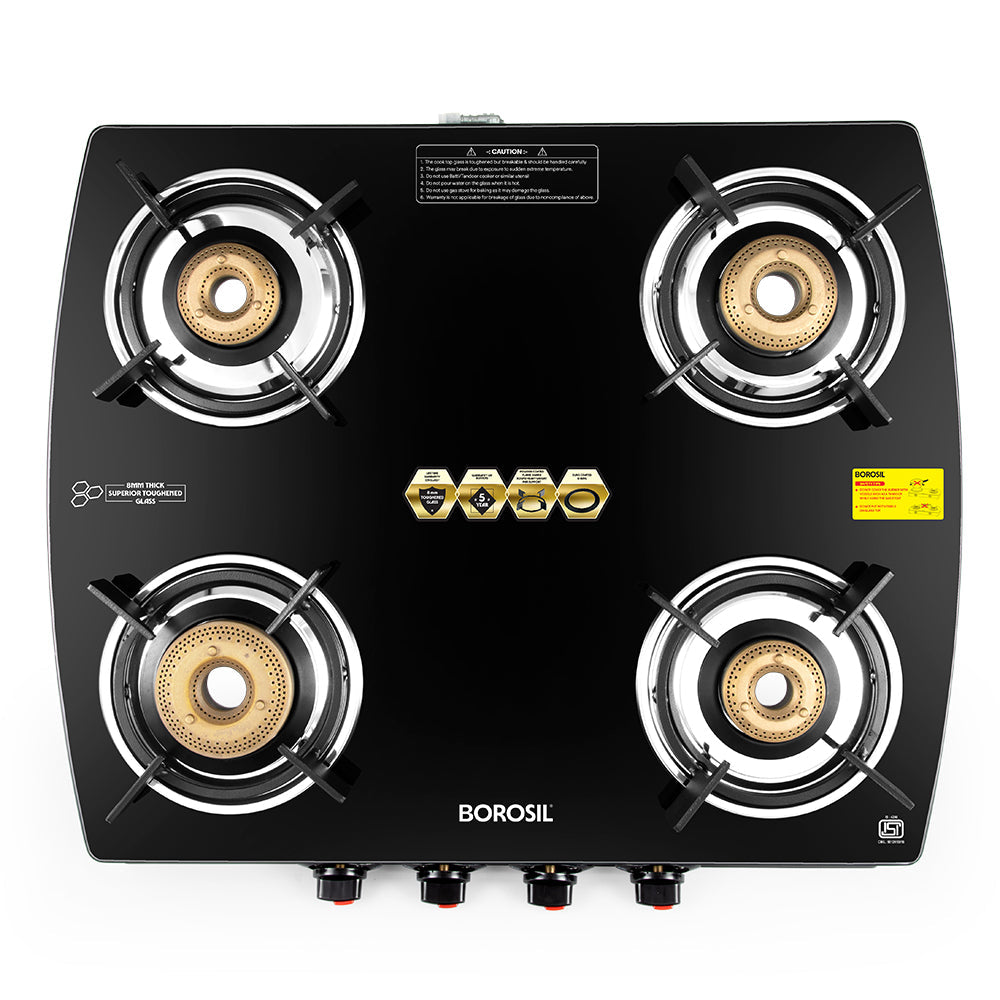 BOROSIL PRIMA 4 BURNER COOKTOP  8MM TOUGHENED GLASSTOP