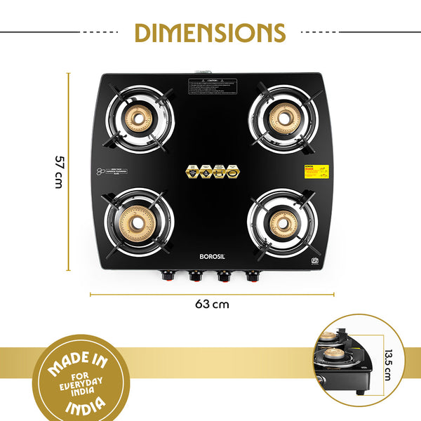 Borosil Prima 4 Burner Cooktop Toughened Glasstop dimensions
