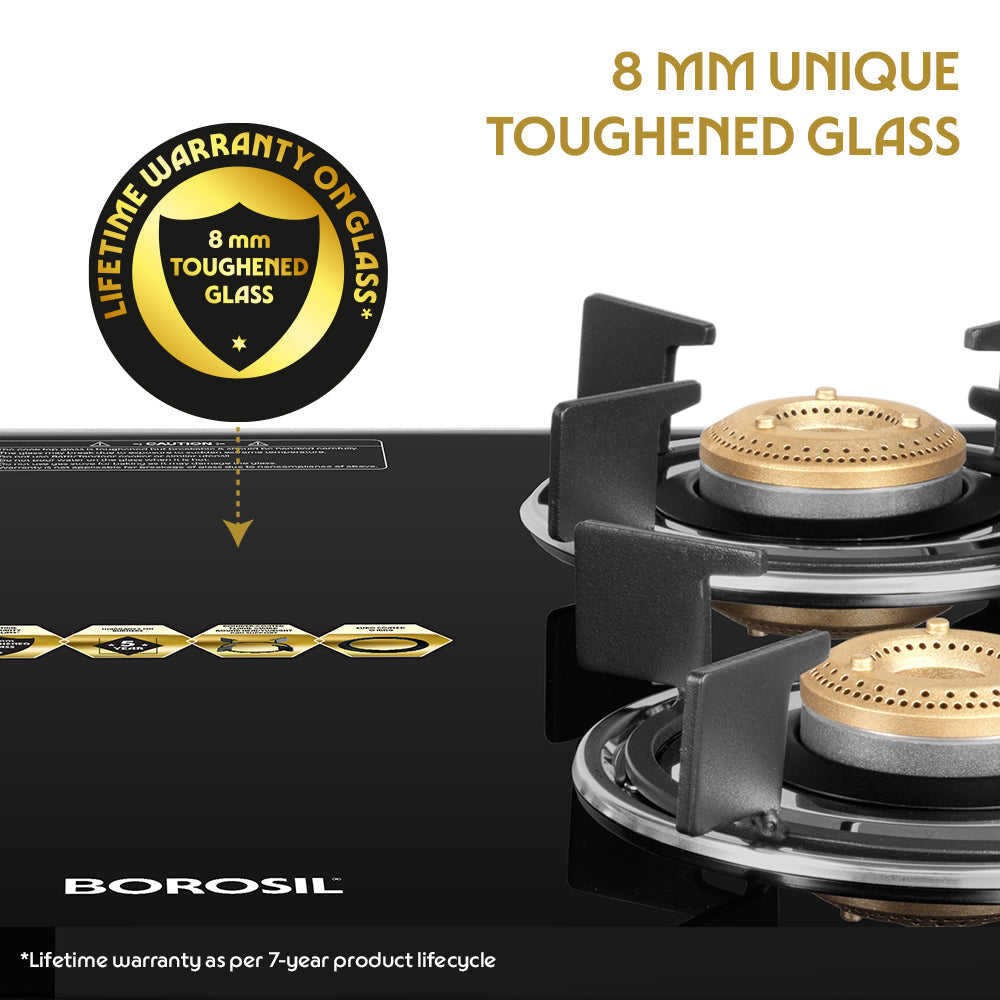 BOROSIL PRIMA 4 BURNER COOKTOP  8MM TOUGHENED GLASSTOP
