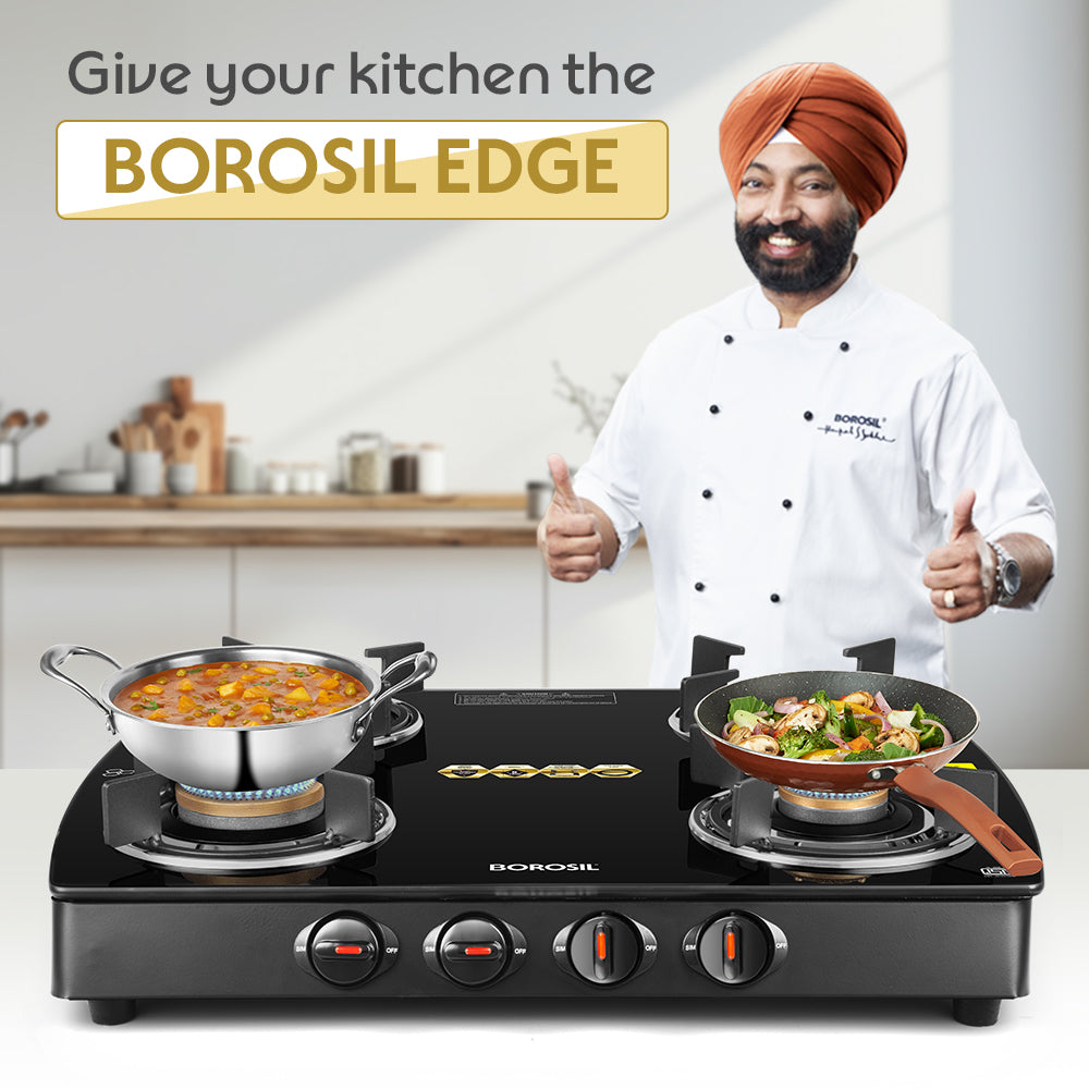 BOROSIL PRIMA 4 BURNER COOKTOP  8MM TOUGHENED GLASSTOP