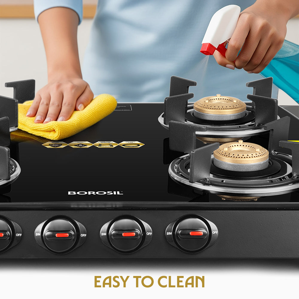 BOROSIL PRIMA 4 BURNER COOKTOP  8MM TOUGHENED GLASSTOP