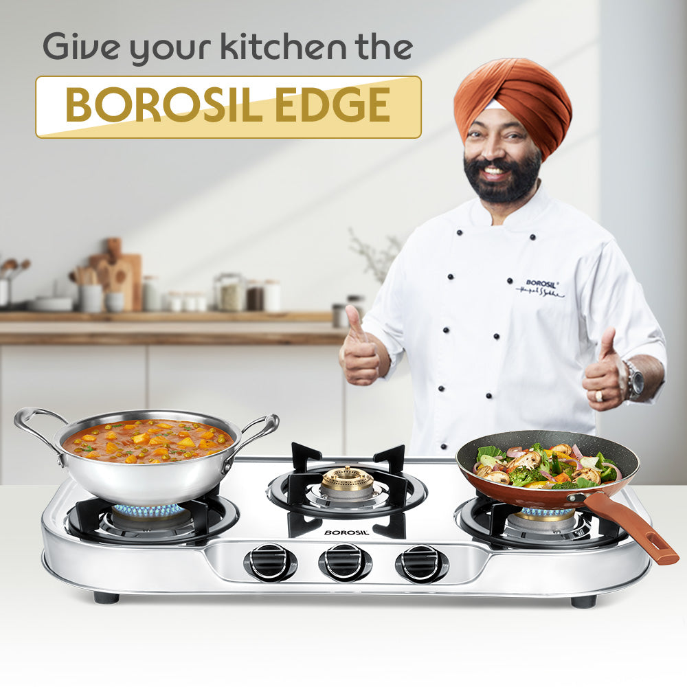 BOROSIL IGNITE PRO 3 BURNER COOKTOP STAINLESS STEEL
