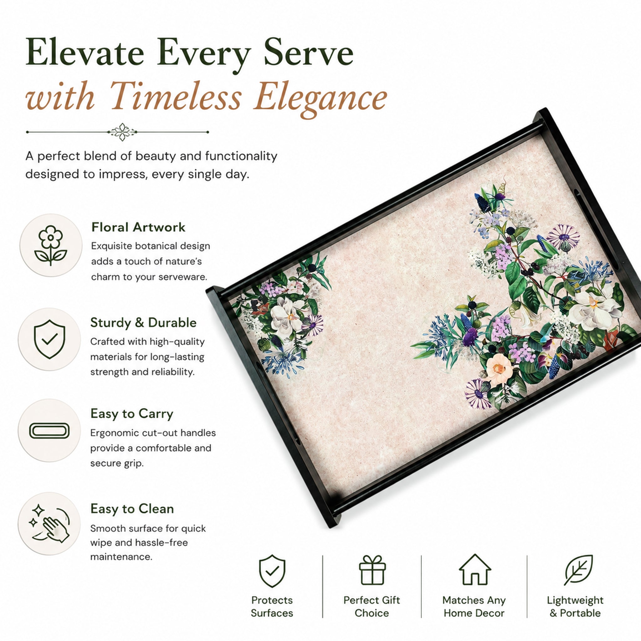 Floral Garden Wooden Tray Large