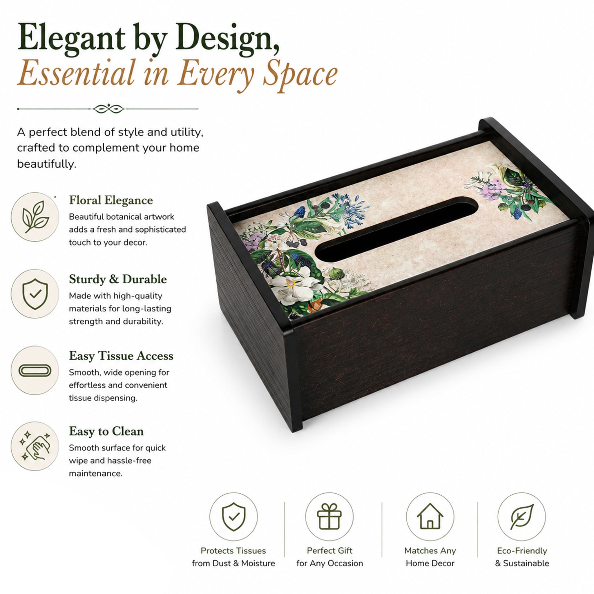 Floral Garden Wooden Tissue Holder