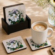 Floral Garden Wooden Coaster With Stand