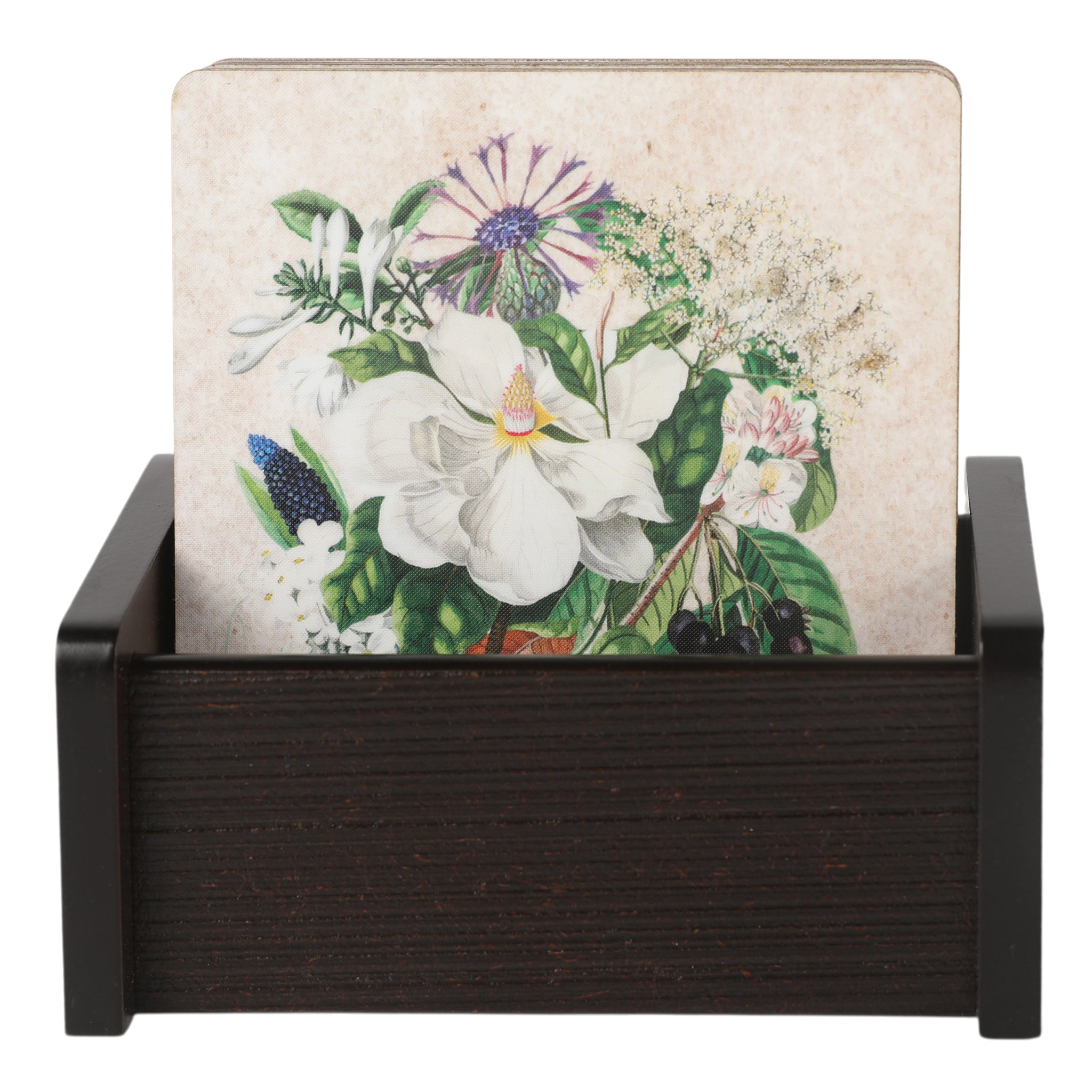 Floral Garden Wooden Coaster With Stand