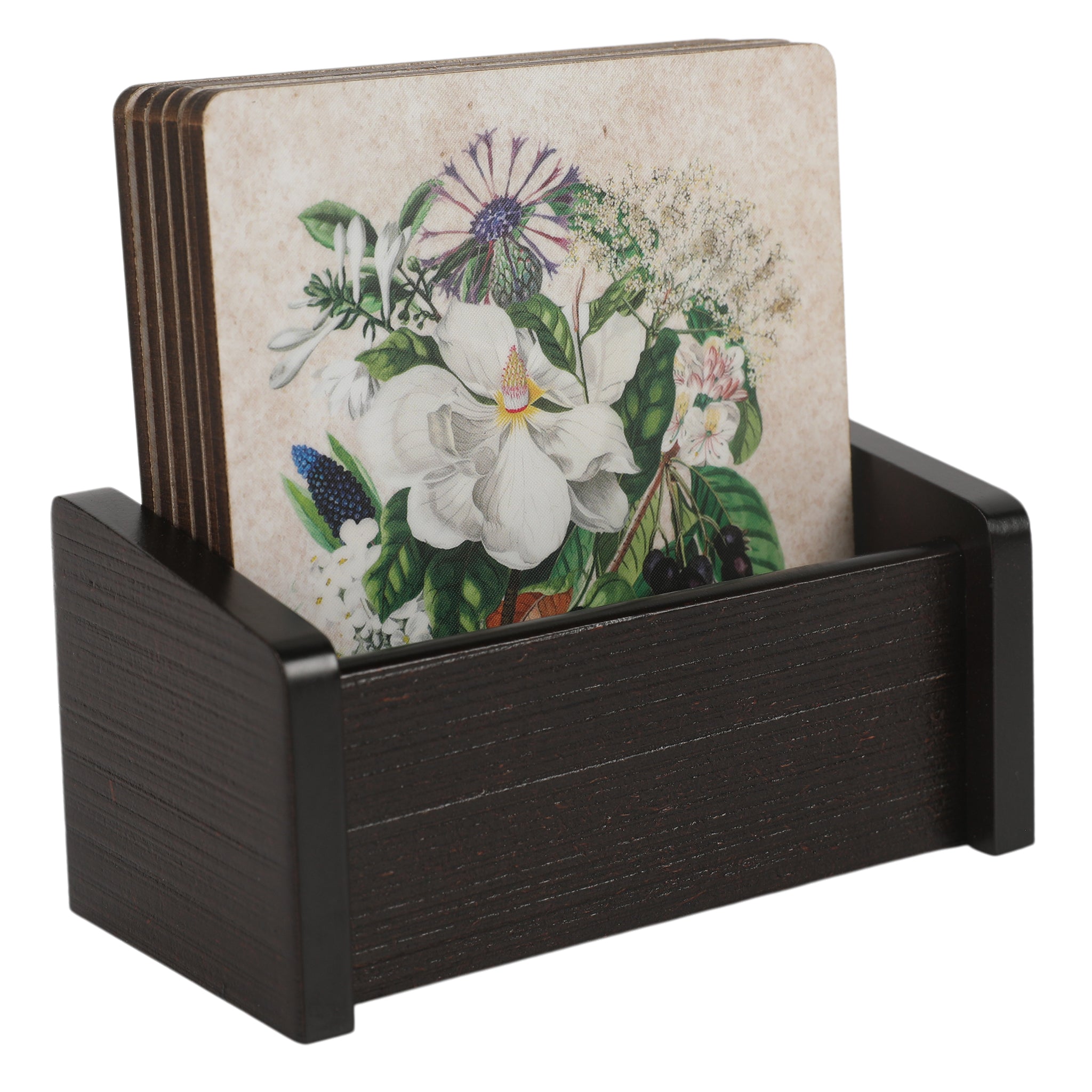 Floral Garden Wooden Coaster With Stand