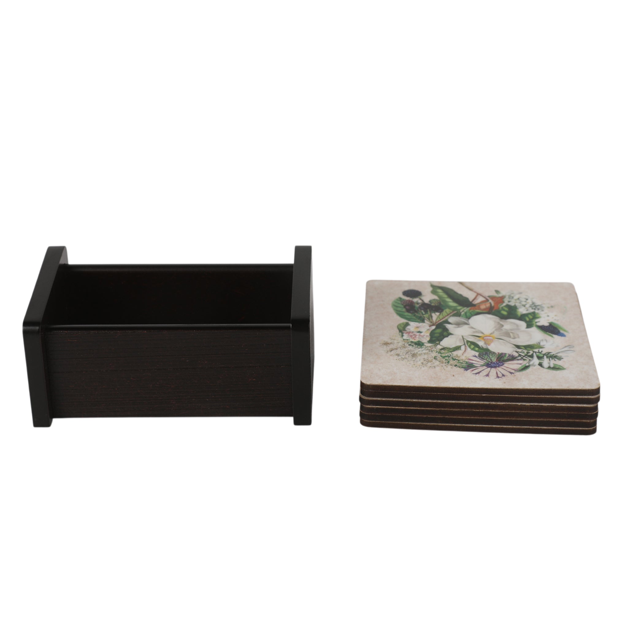 Floral Garden Wooden Coaster With Stand