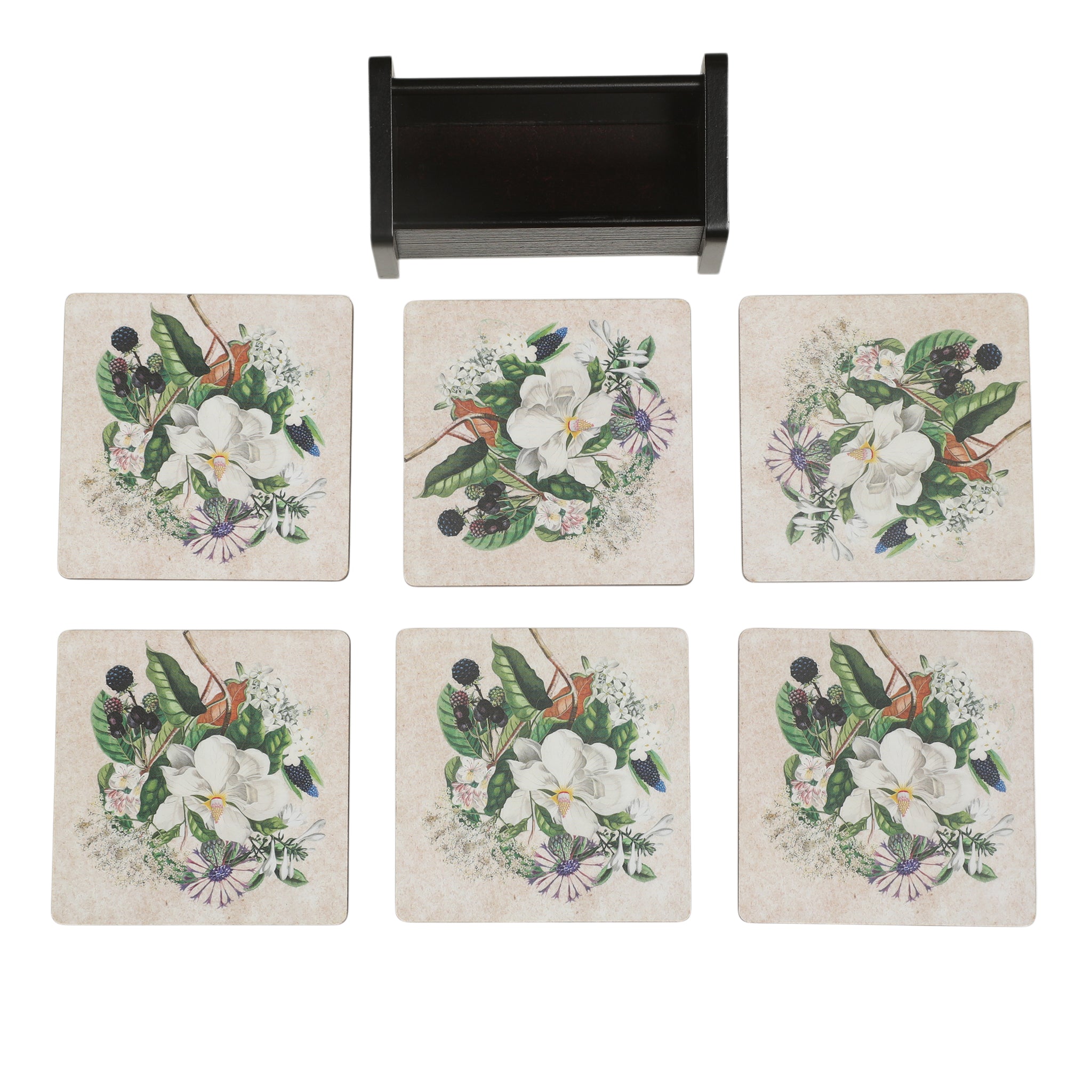 Floral Garden Wooden Coaster With Stand