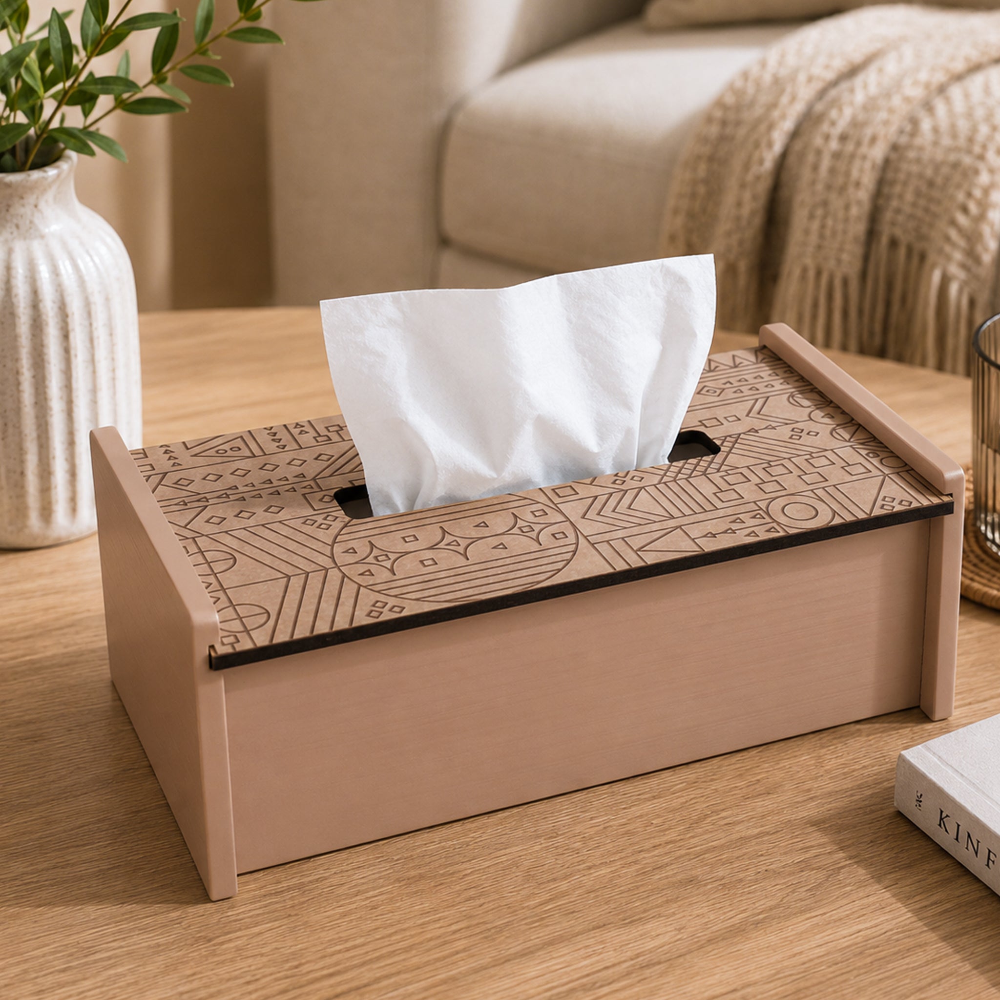 Line Art Wooden Tissue Holder