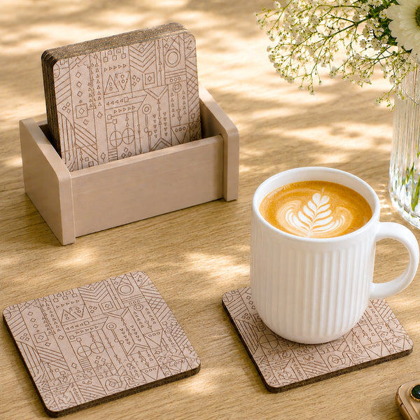 Line Art Wooden Coaster With Stand dimensions