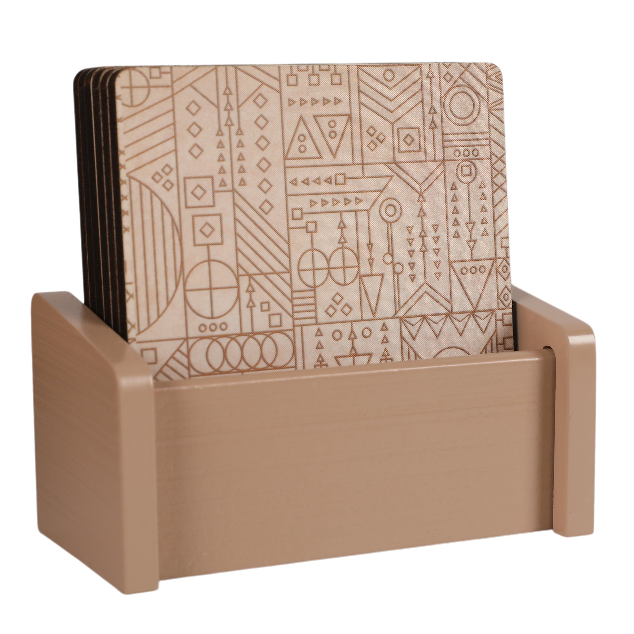 Line Art Wooden Coaster With Stand