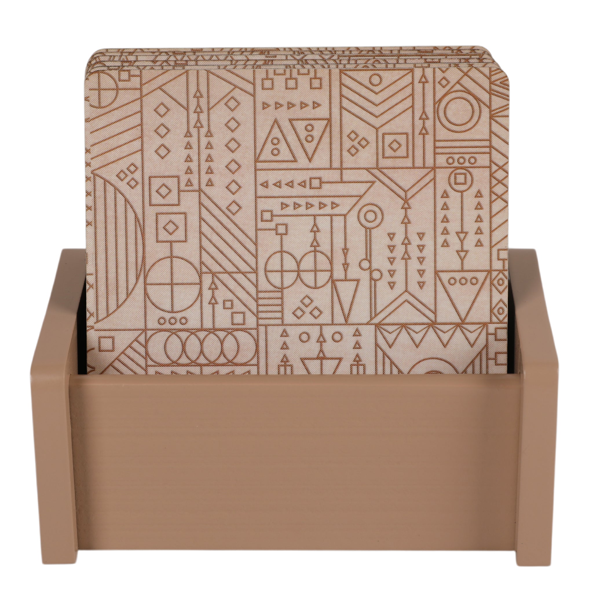 Line Art Wooden Coaster With Stand