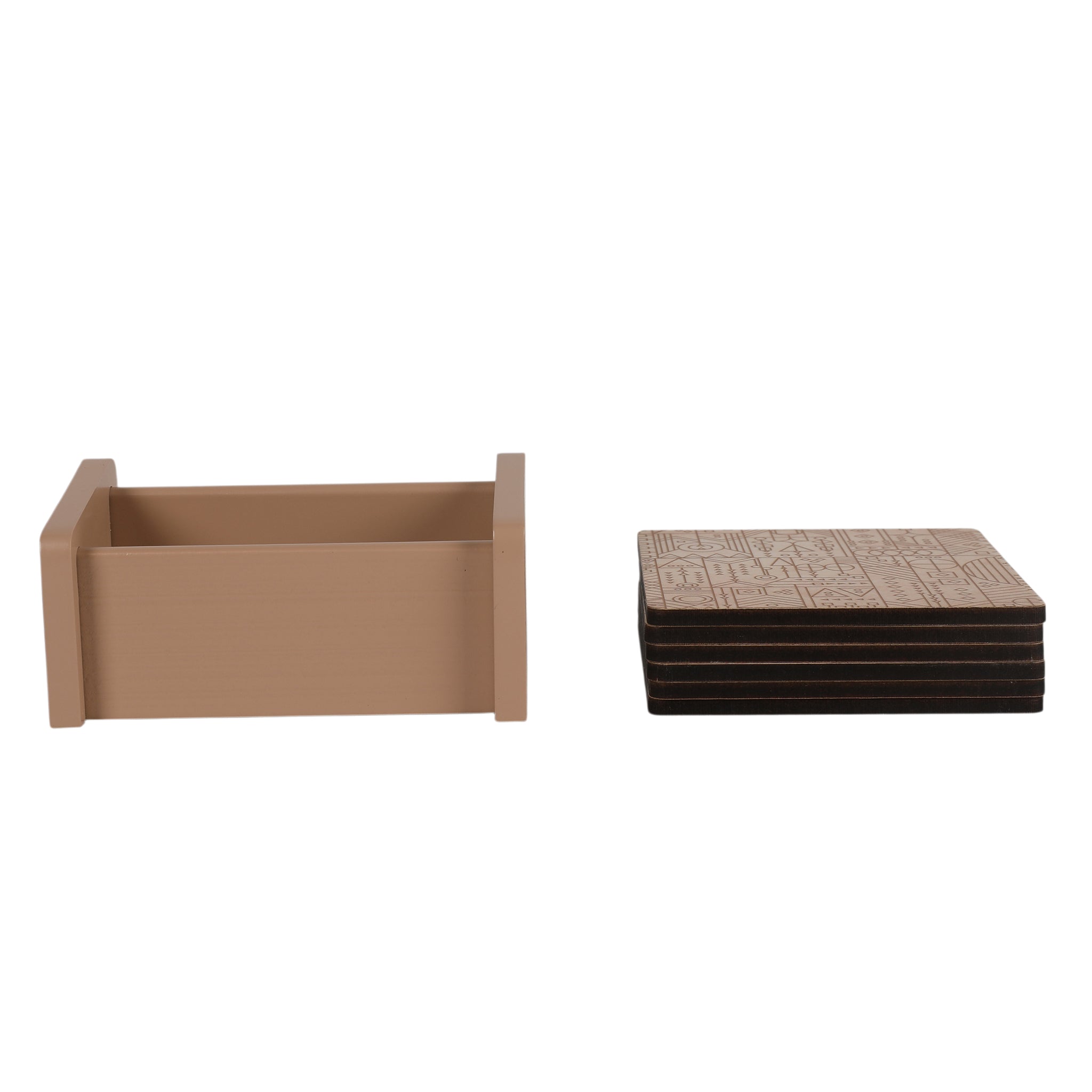 Line Art Wooden Coaster With Stand