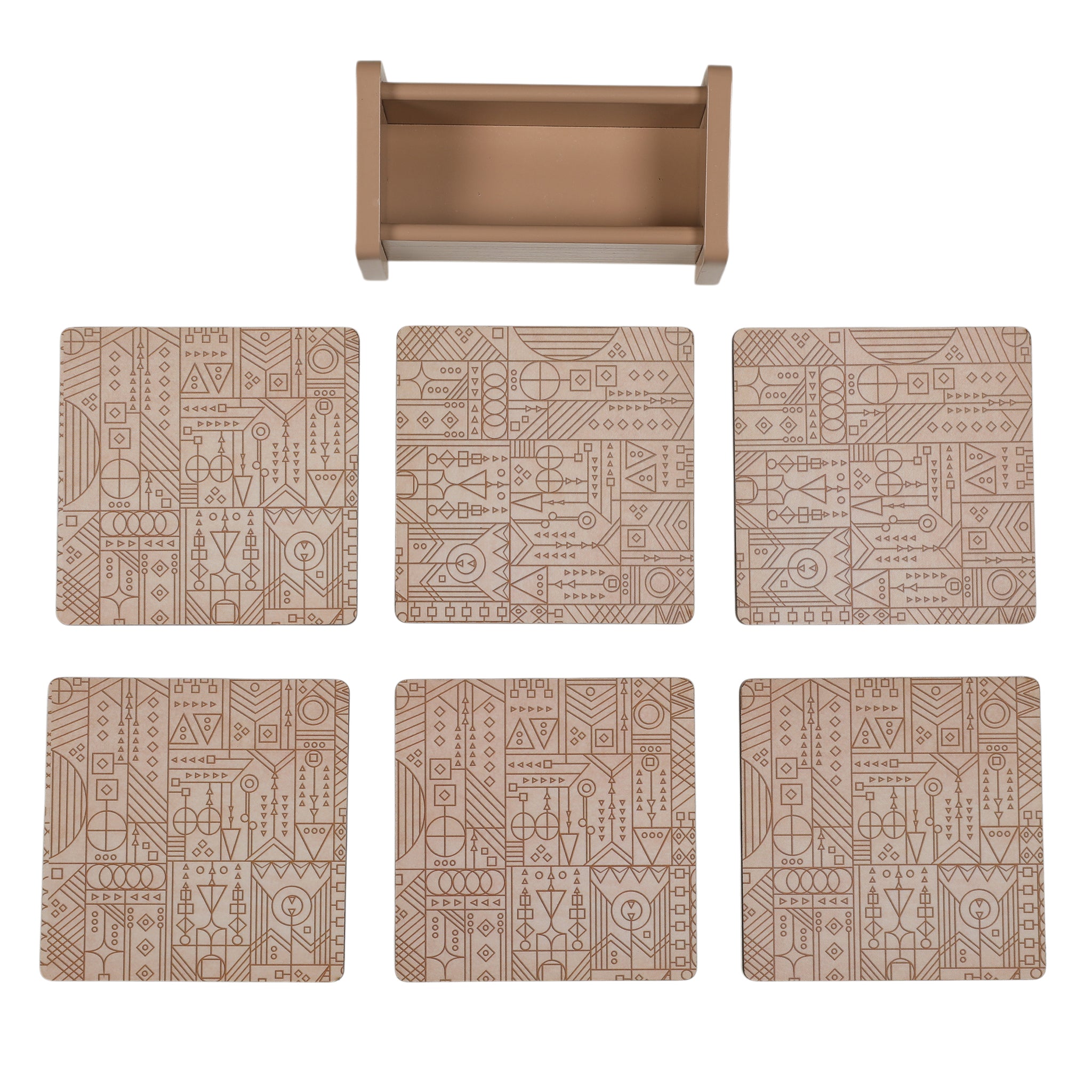 Line Art Wooden Coaster With Stand
