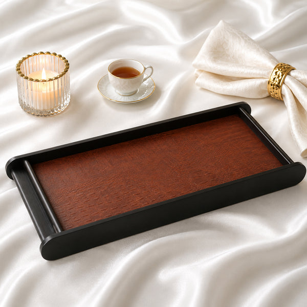 Leather Wooden Tray Reversible Large dimensions