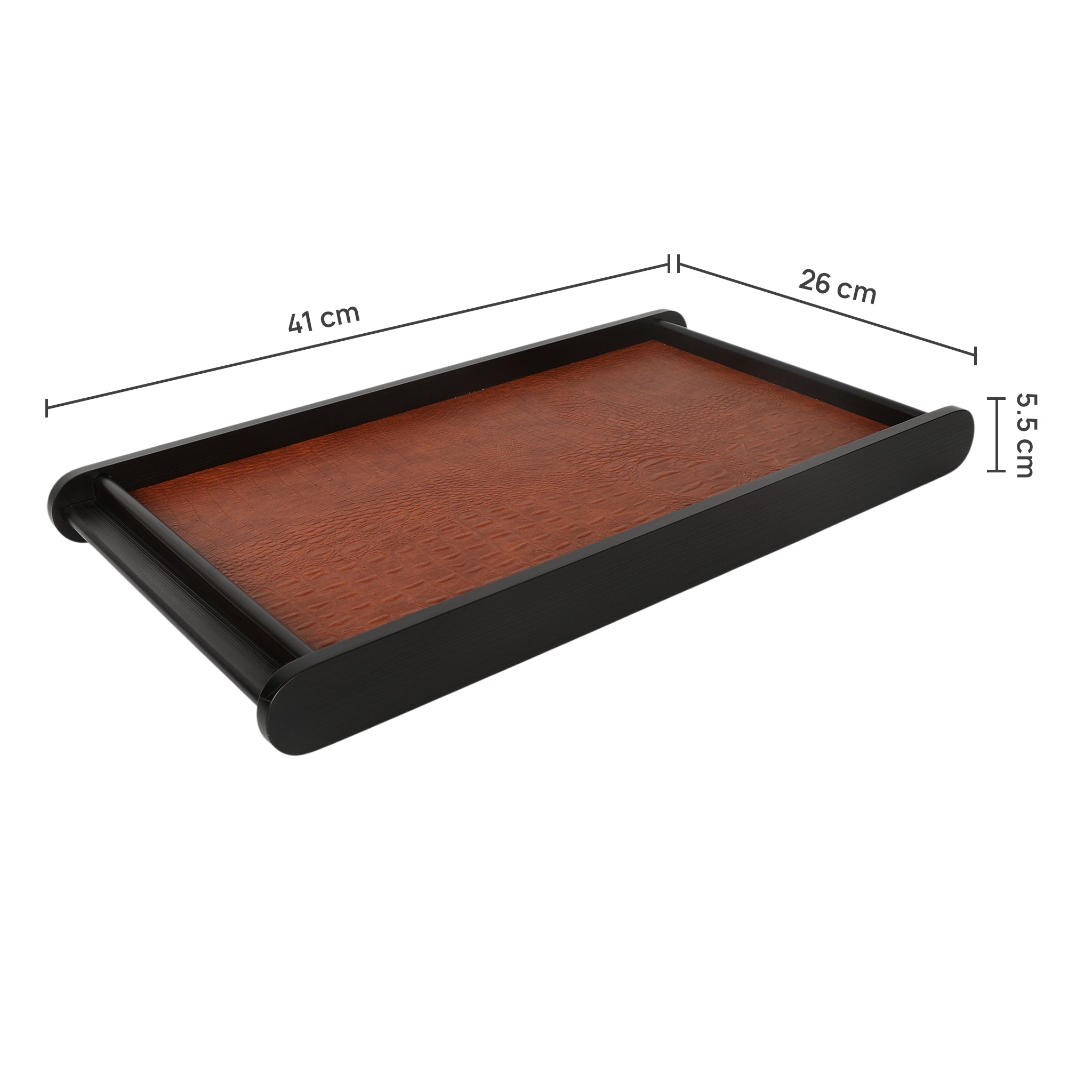 Leather Wooden Tray Reversible Large