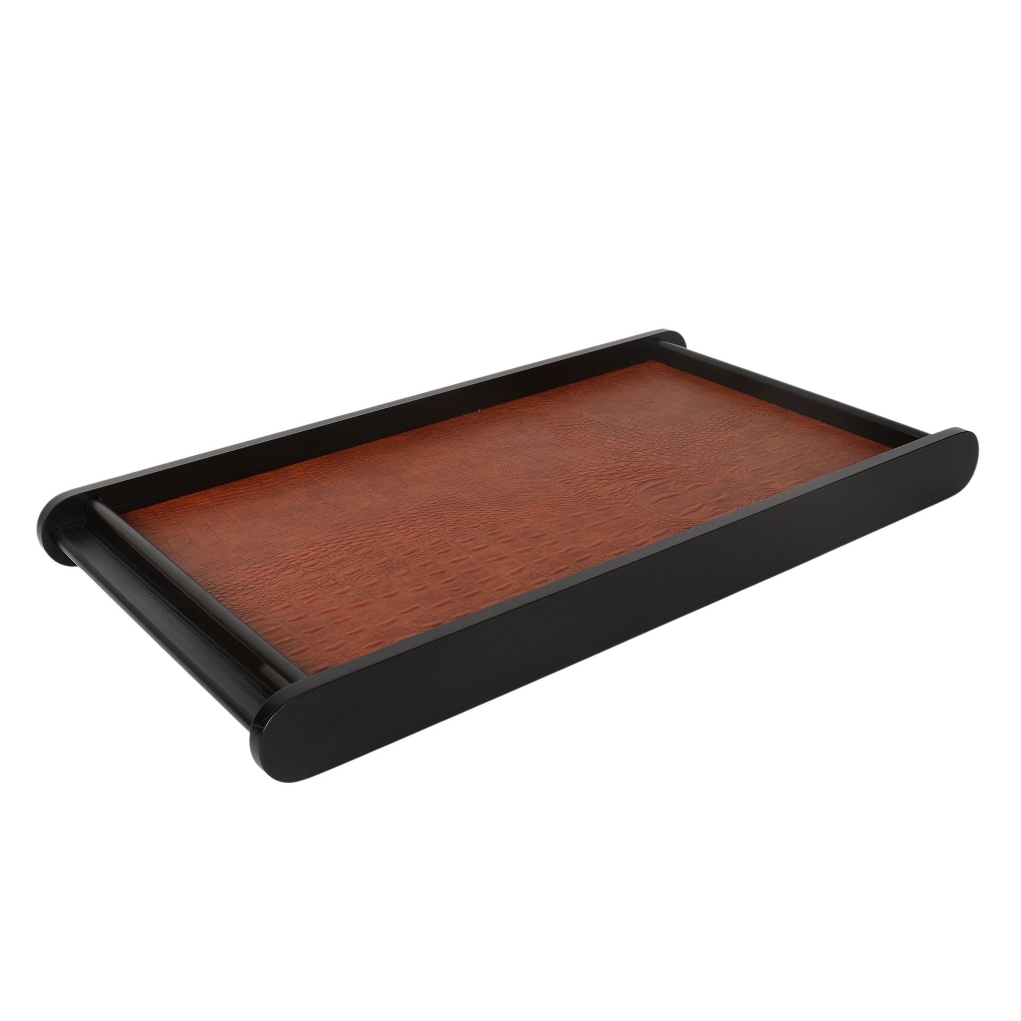 Leather Wooden Tray Reversible Large