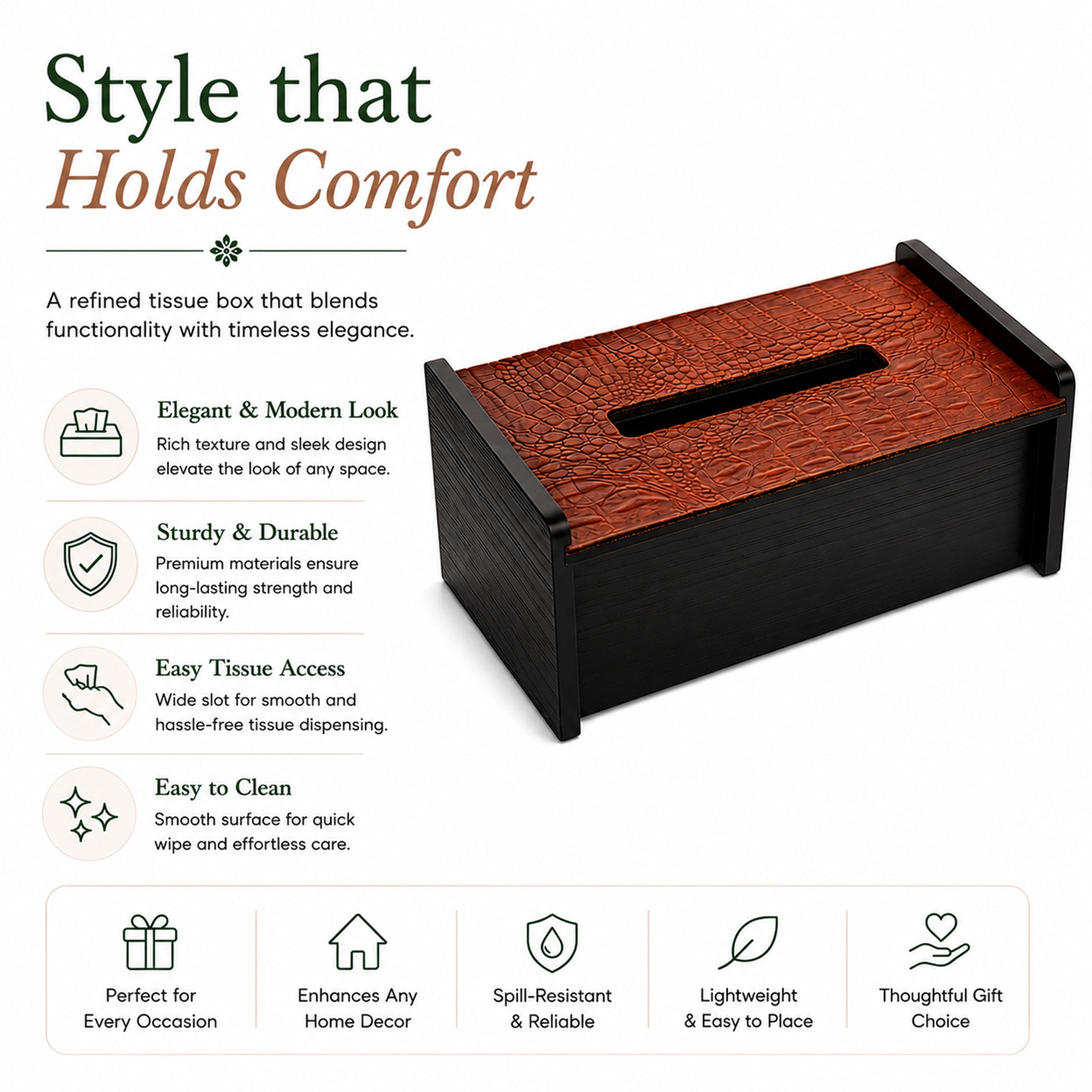 Leather Wooden Tissue Holder
