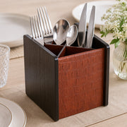 Leather Wooden Cutlery Holder