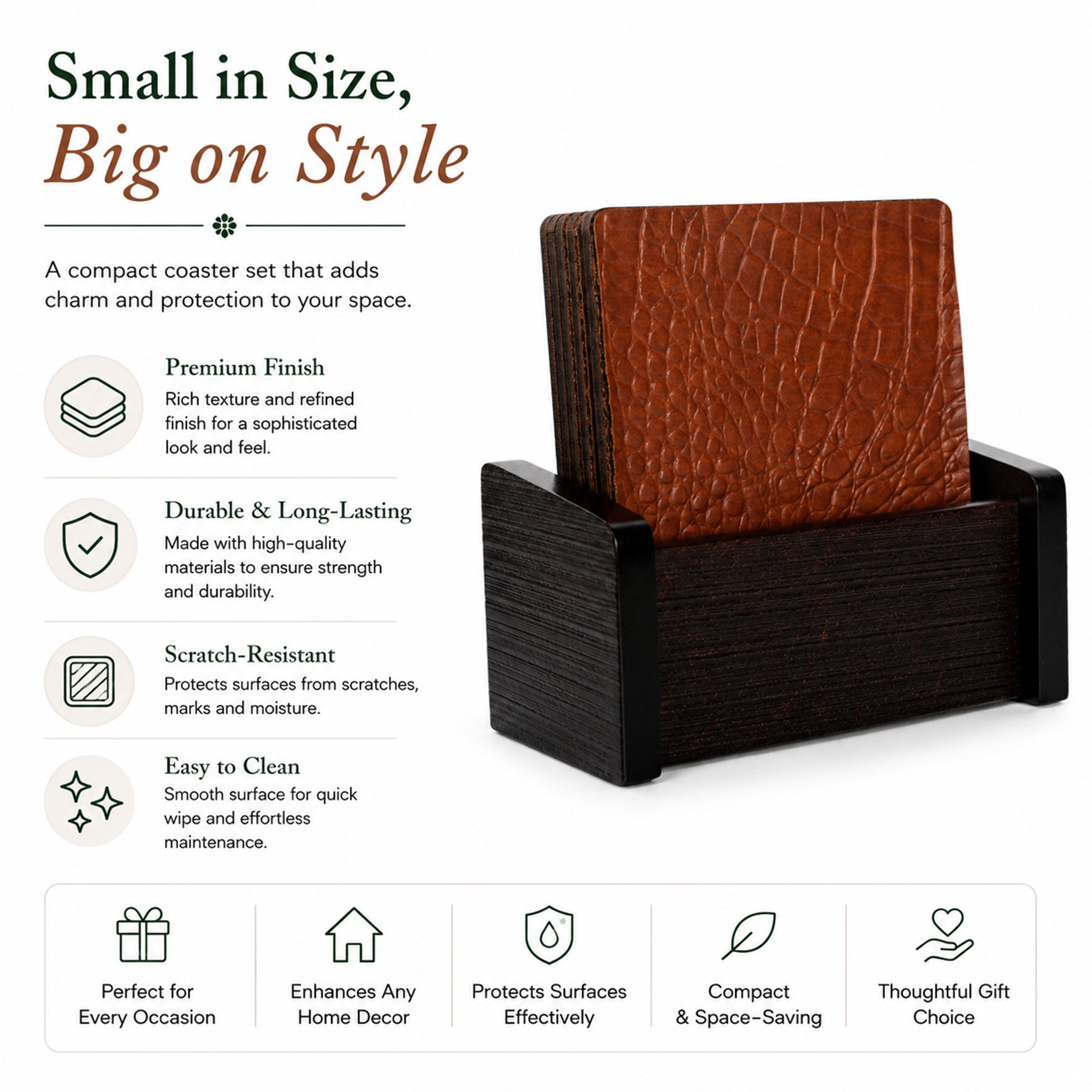 Leather Wooden Coaster With Stand